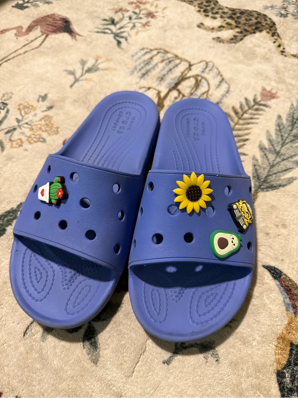 CROCS womens Purple Slide Sandals with Playful Charms 10